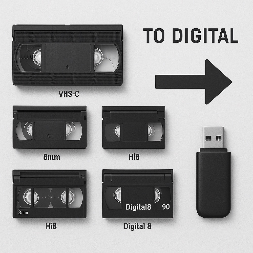 VHS-C, VHS, video 8, Hi8, and Digital8 tapes to digital USB Converting